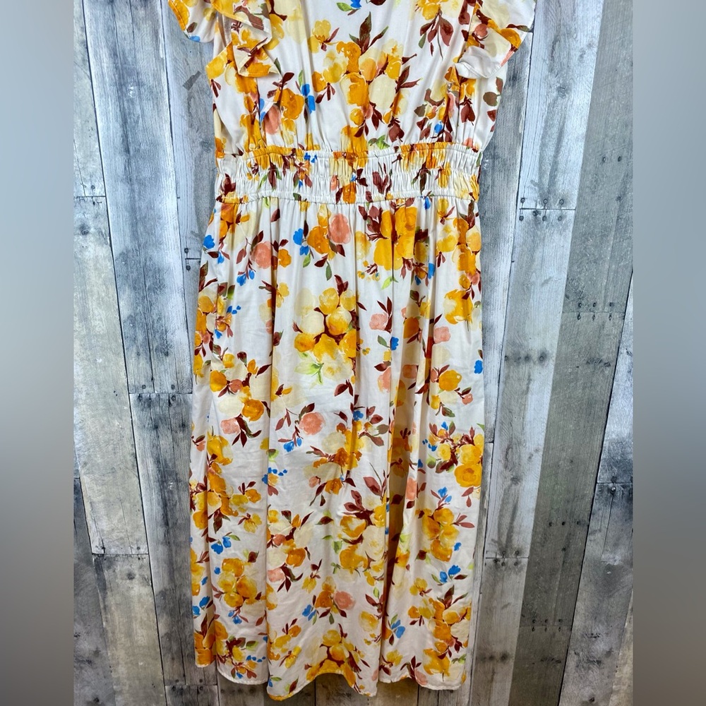 Abercrombie & Fitch Flutter Sleeve Tiered Midi Dress in Yellow Floral Size Large - Picture 7 of 15